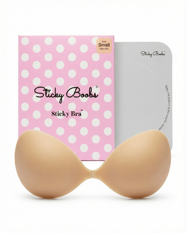 Sticky Bra size Small (30A–32C) with polka dot box and protective storage film #cup-size_small-30a-32c