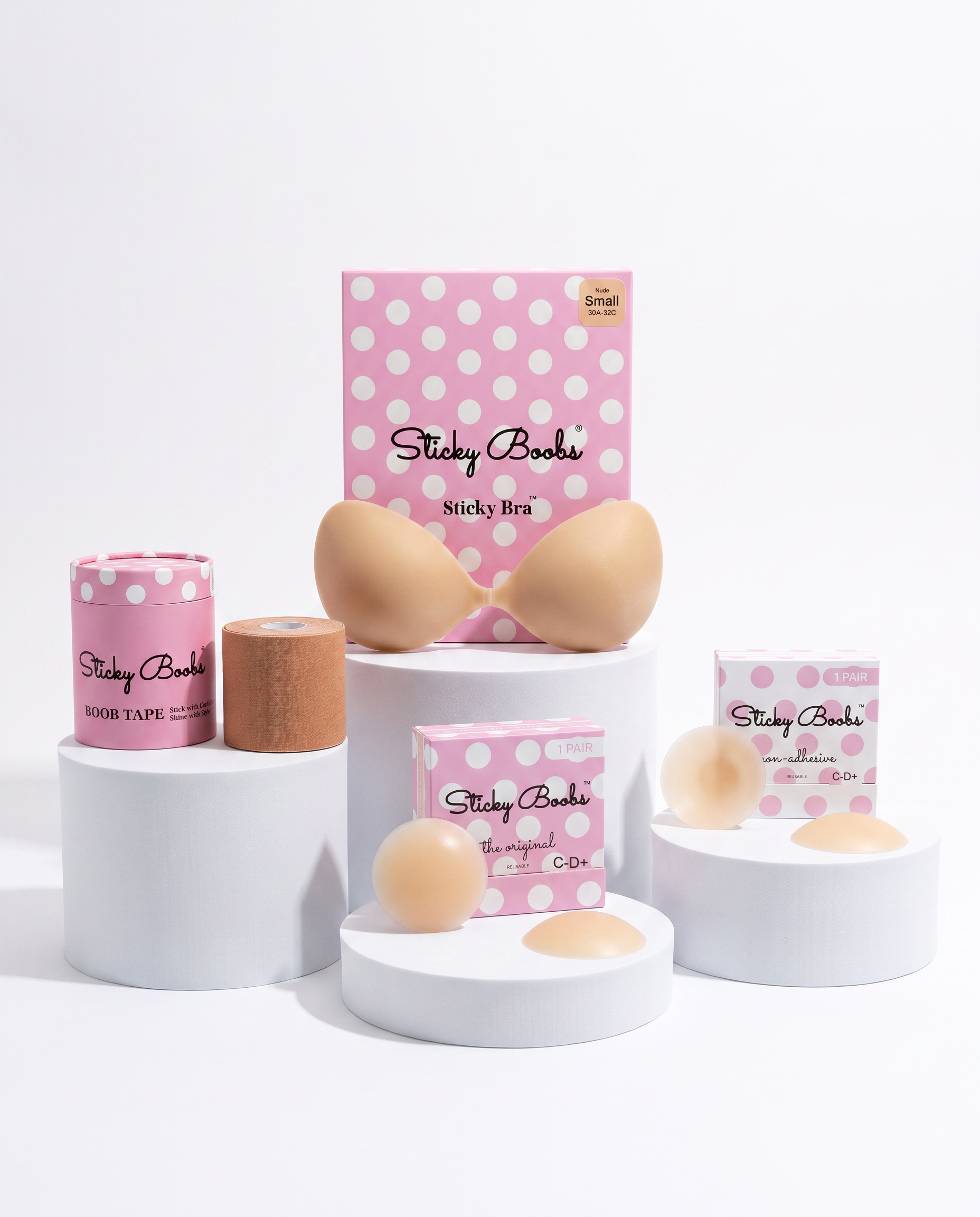 Sticky Boobs Ultimate Bundle — Small Sticky Bra, Light shade, C-D+ cup covers, with Boob Tape