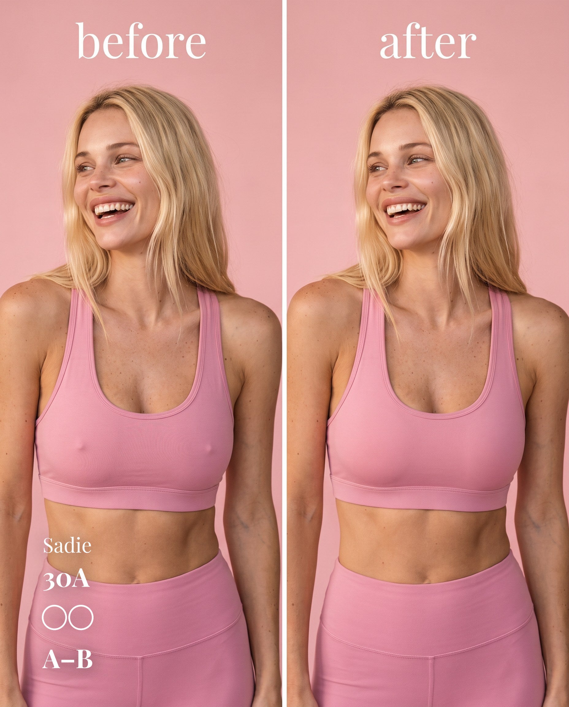 Non-Adhesive Nipple Covers, Light shade, size A-B (7cm) — before and after under a workout set