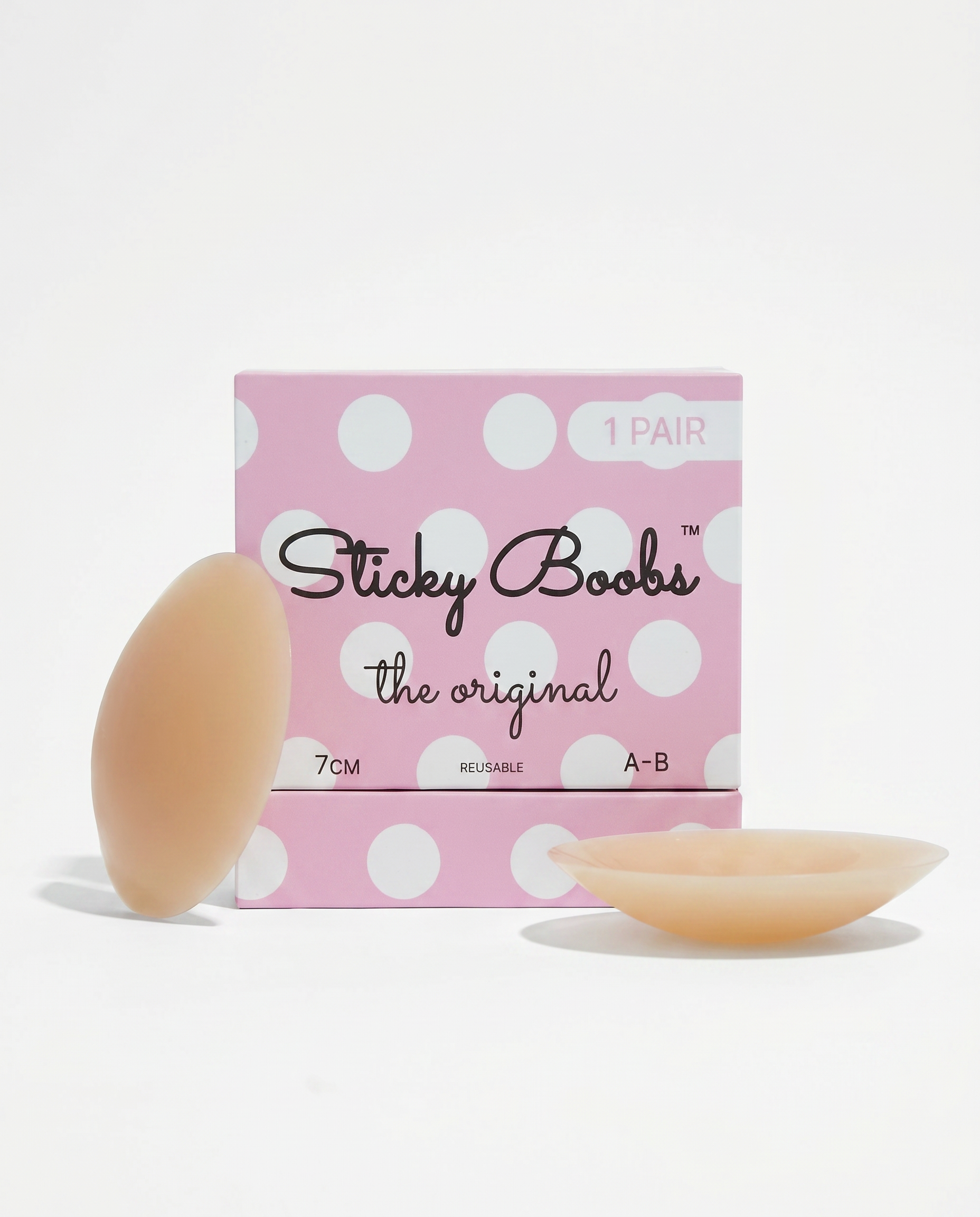The Original Sticky Boobs — Tan shade, size A-B (7cm), 1 pair with box