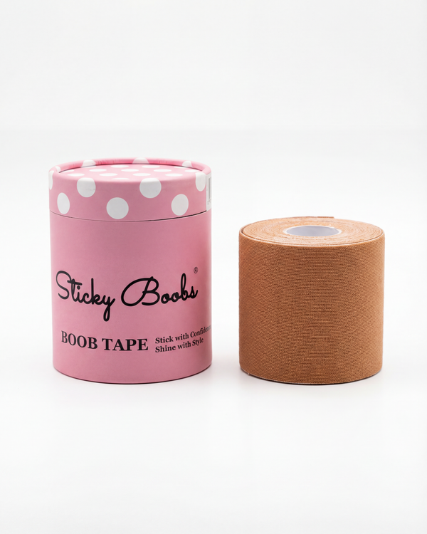 Sticky Boobs Boob Tape roll with pink polka dot canister — medical-grade body tape