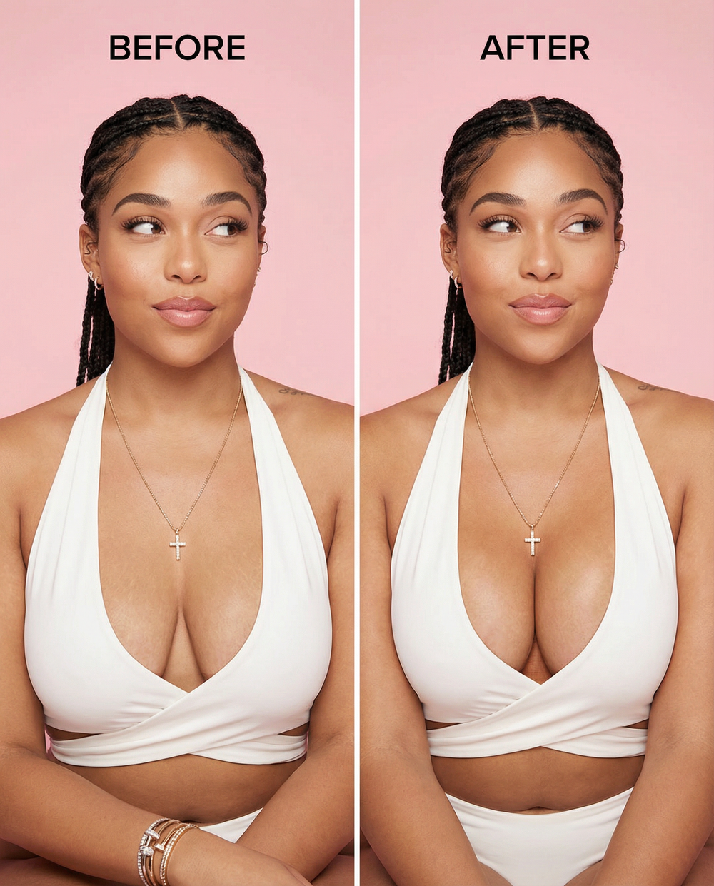 before after Boob Tape- on model