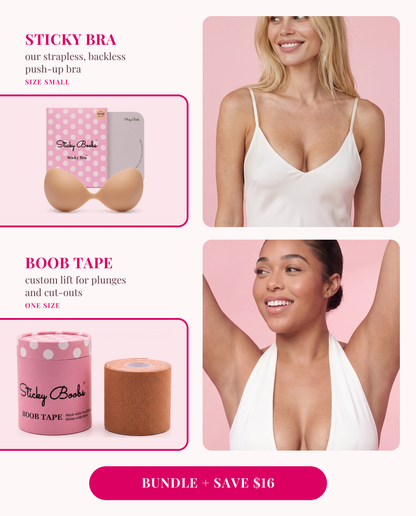 The Lift Bundle: Sticky Bra (Small) and Boob Tape, each shown worn 