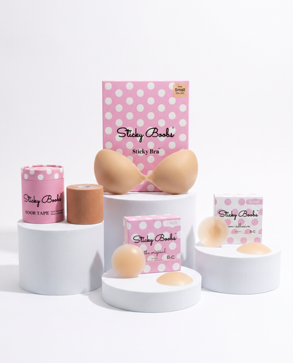 Sticky Boobs Ultimate Bundle — Small Sticky Bra, Light shade, B-C cup covers, with Boob Tape