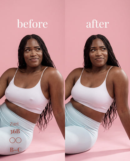 Non-Adhesive Nipple Covers, Dark shade, size B-C (8cm) — before and after under a workout set 
