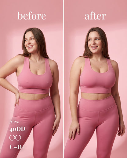 Non-Adhesive Nipple Covers, Light shade, size C-D+ (10cm) — before and after under a workout set 