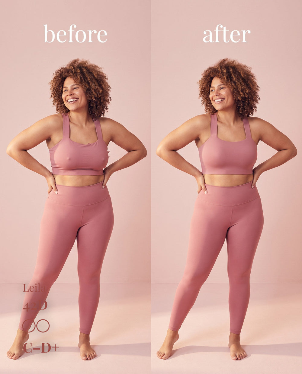 Non-Adhesive Nipple Covers, Tan shade, size C-D+ (10cm) — before and after under a workout set