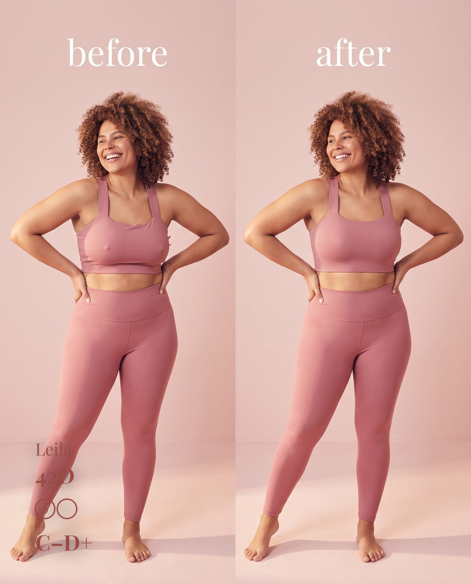 Non-Adhesive Nipple Covers, Tan shade, size C-D+ (10cm) — before and after under a workout set 
