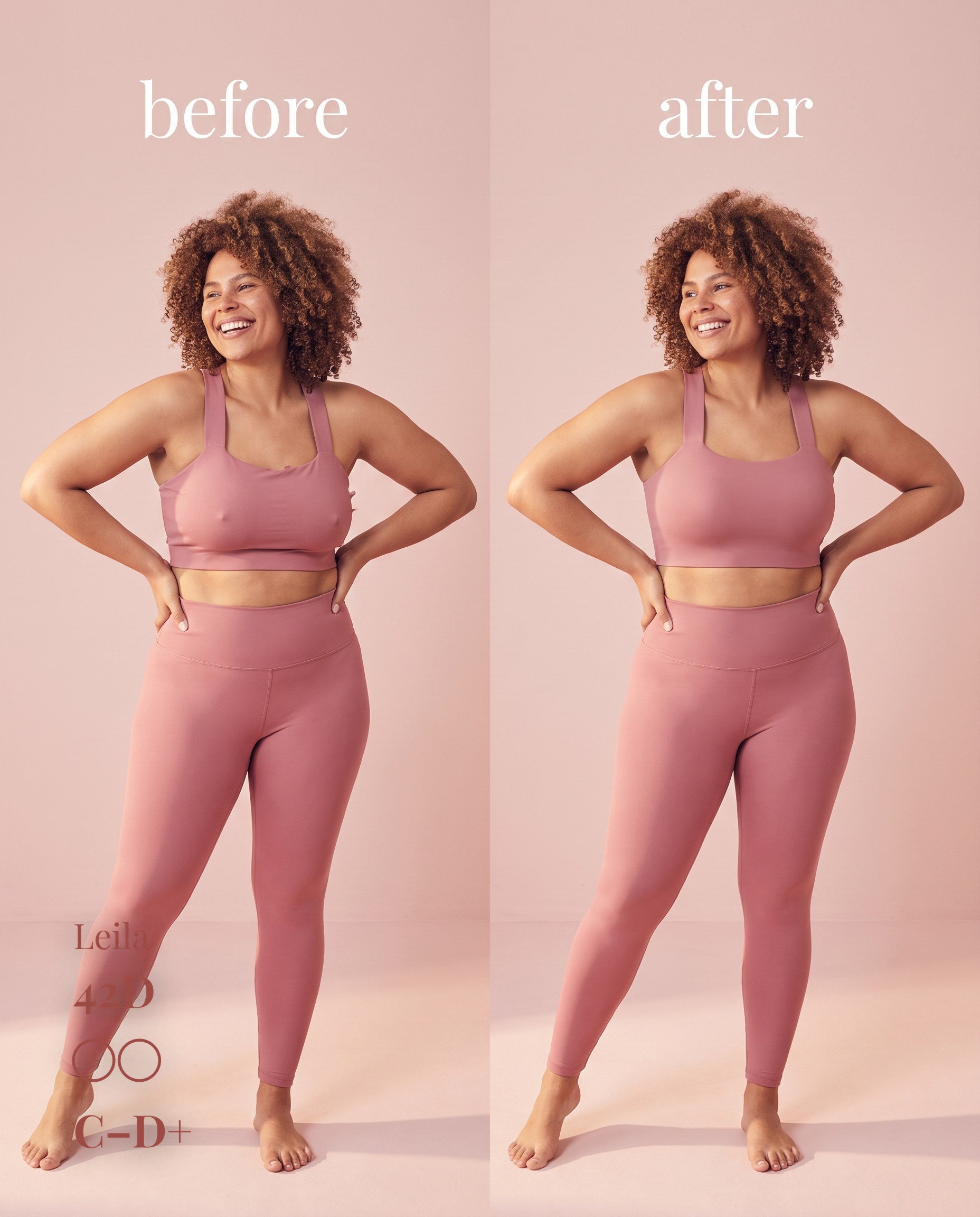Non-Adhesive Nipple Covers, Tan shade, size C-D+ (10cm) — before and after under a workout set 