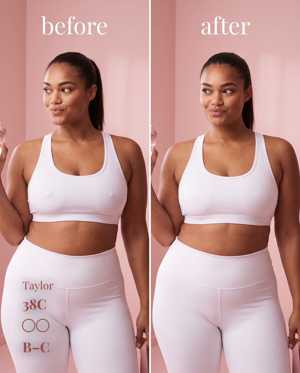 Non-Adhesive Nipple Covers, Tan shade, size B-C (8cm) — before and after under a workout set