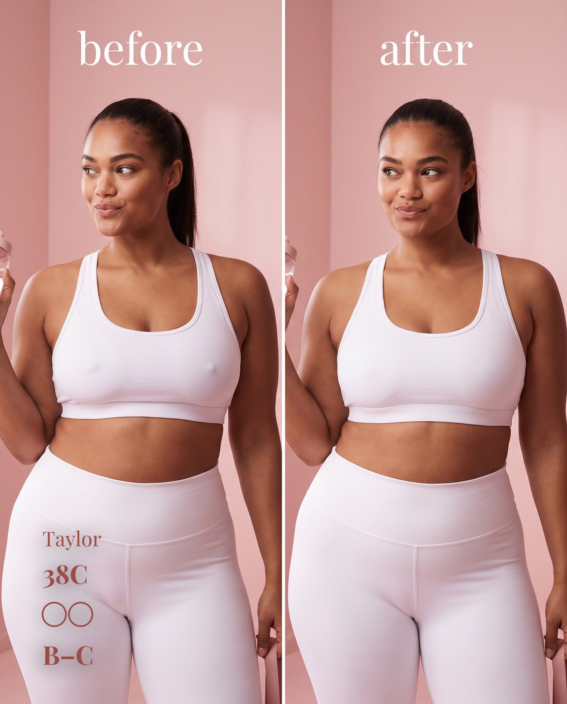 Non-Adhesive Nipple Covers, Tan shade, size B-C (8cm) — before and after under a workout set 