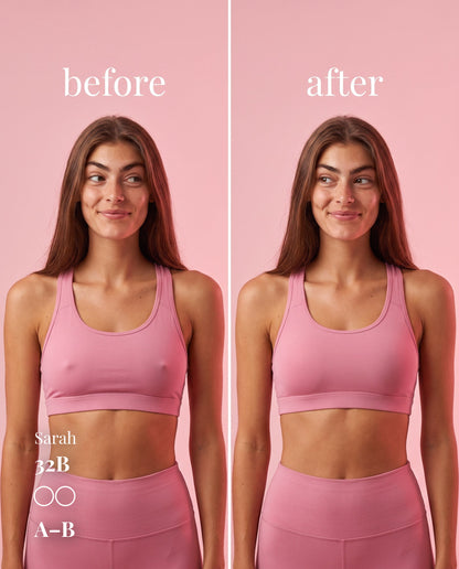 Non-Adhesive Nipple Covers, Tan shade, size A-B (7cm) — before and after under a workout set 
