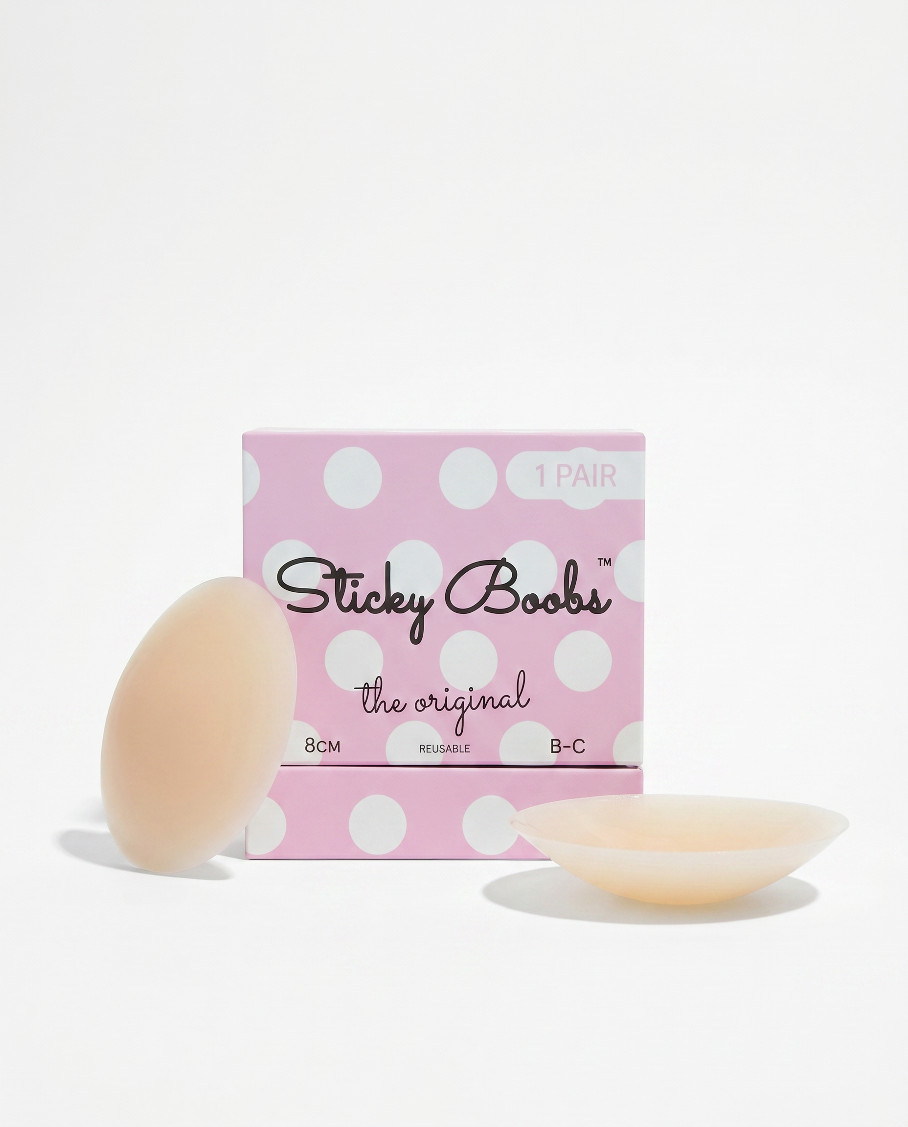 The Original Sticky Boobs — Light shade, size B-C (8cm), 1 pair with box