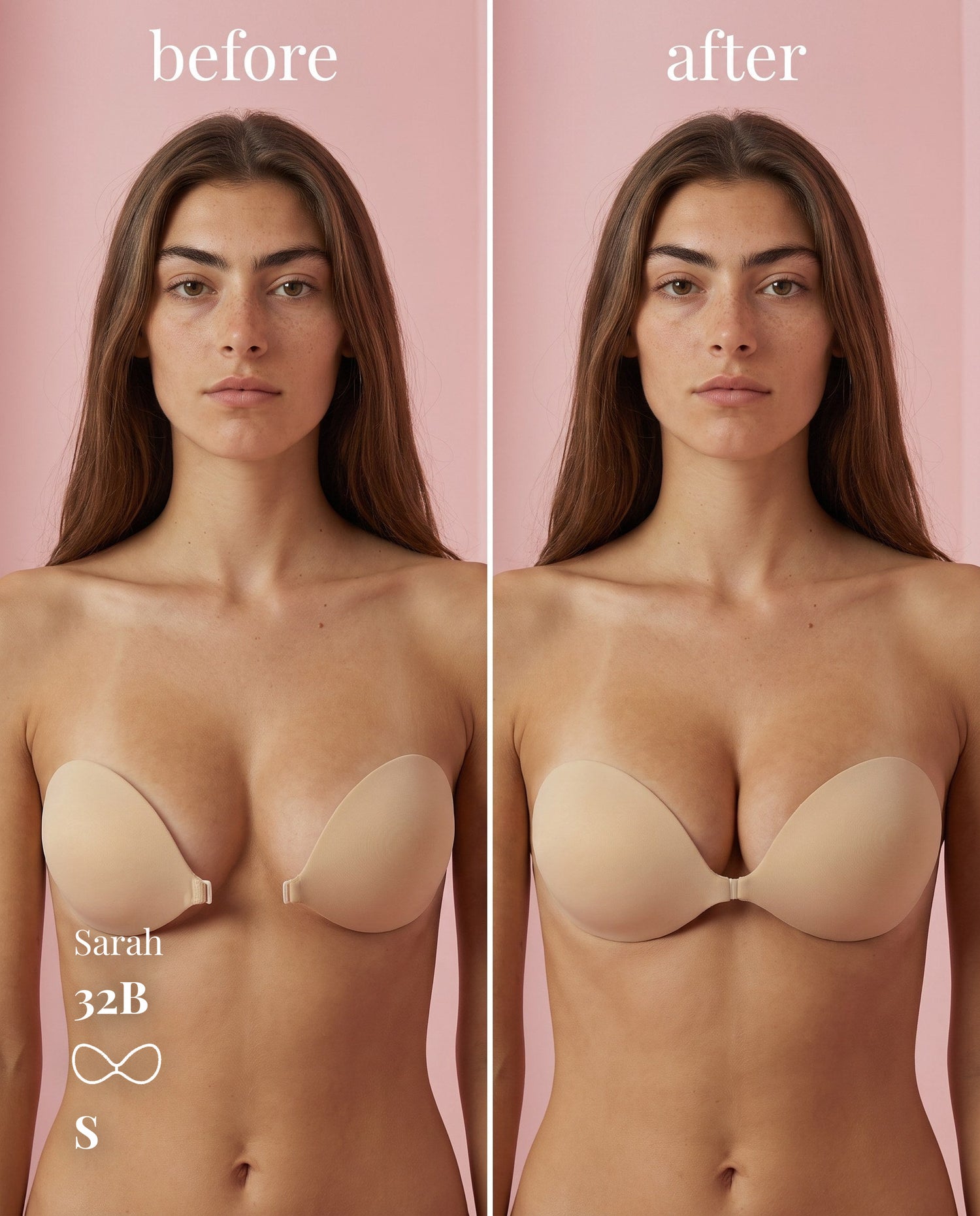 Sticky Bra Small (30A–32C) — before and after under a satin slip dress 