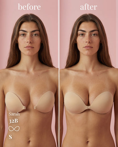 Sticky Bra Small (30A–32C) — before and after under a satin slip dress 