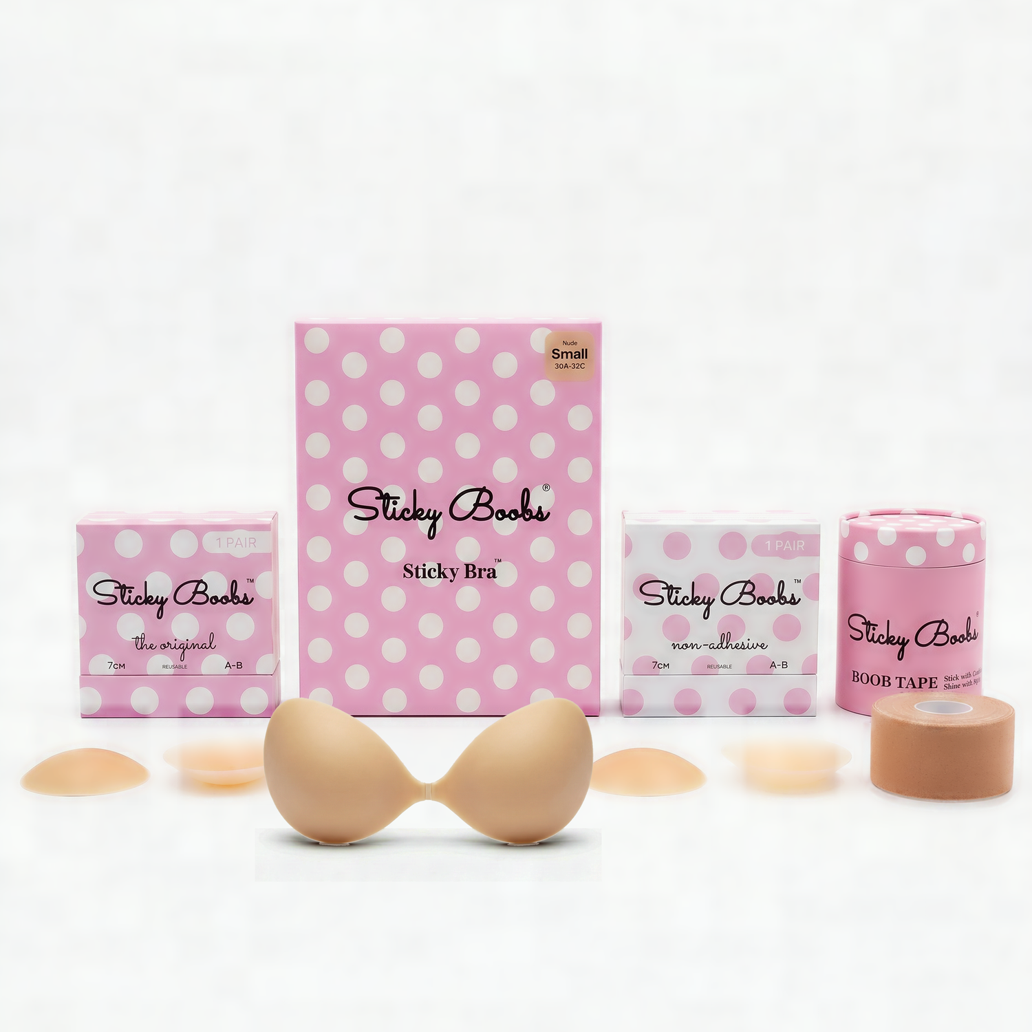 Sticky Boobs Ultimate Bundle — all four products with packaging on white